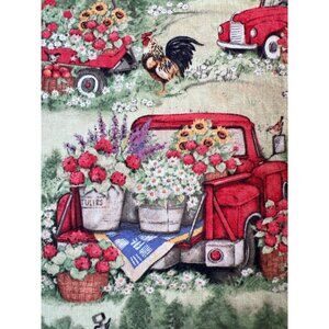 Fabric RARE Susan Winget Rooster and Red Trucks Farm WASHED Cotton 23” L x 43” W
